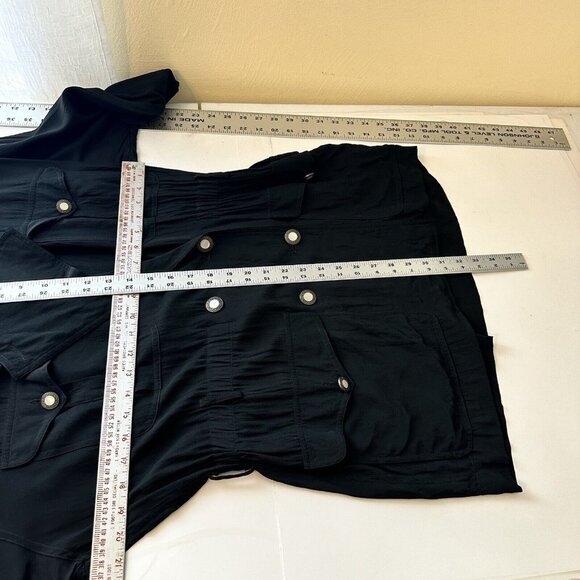 Vintage Liz Claiborne Womens Black Silk 1990s Gold Button Blazer Jacket Medium - Picture 4 of 8